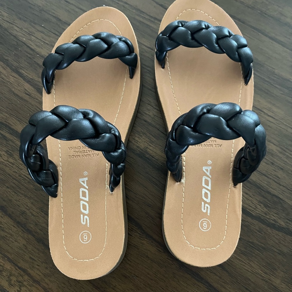 Soda Black and Tan Braided Sandals